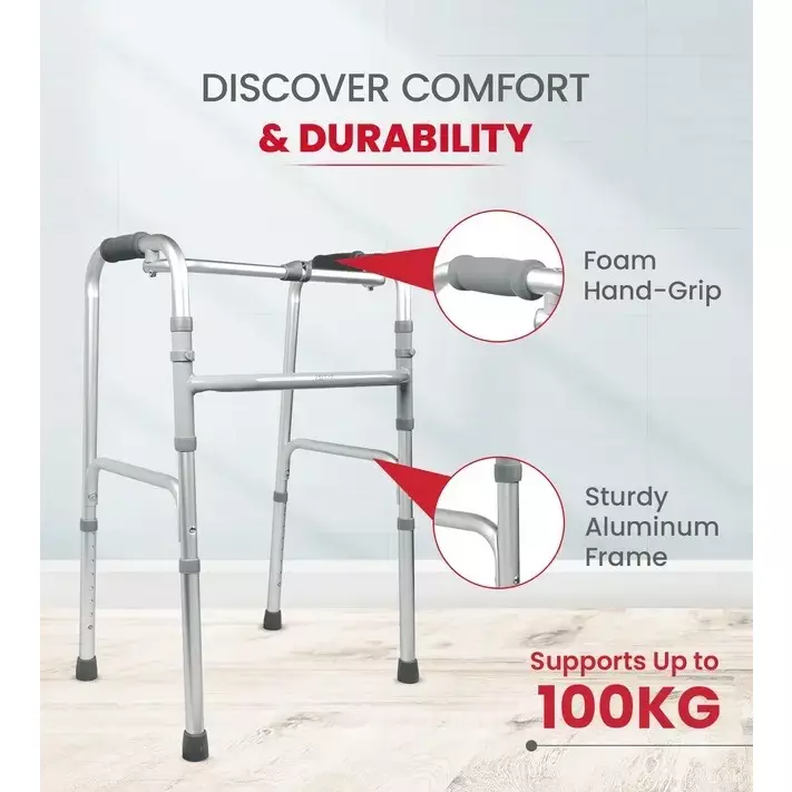 AGEasy Antara by MAX Group Walker Mesh Finish 8 Adjustable Height 100&nbsp;Kg Weight Capacity Aluminum Silver, AEWK300101