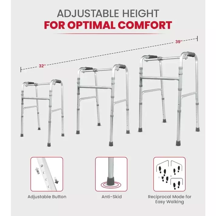 AGEasy Antara by MAX Group Walker Mesh Finish 8 Adjustable Height 100&nbsp;Kg Weight Capacity Aluminum Silver, AEWK300101