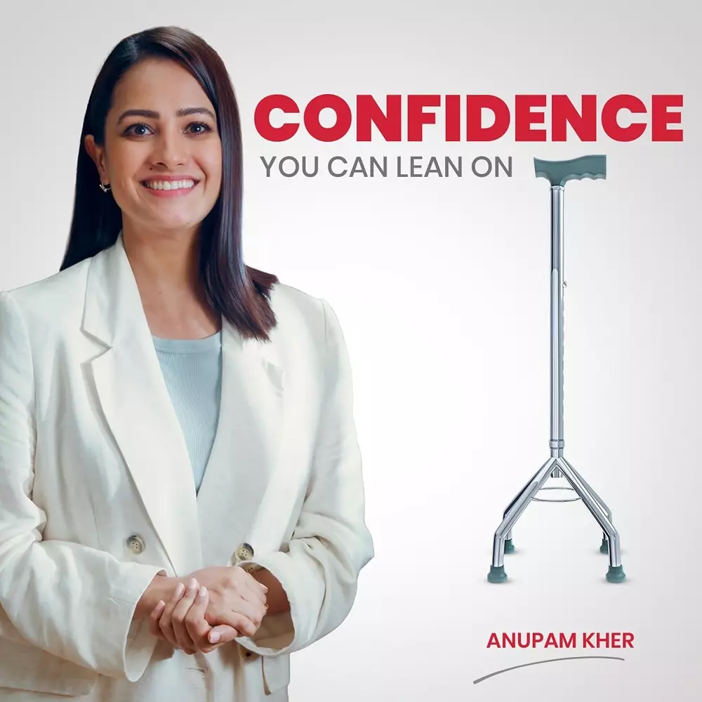 AGEasy Antara by MAX Group Quadbase Walking Stick 4 Legs 93 cm (36 inch) Extended Length Aluminum Grey, AEWS200401