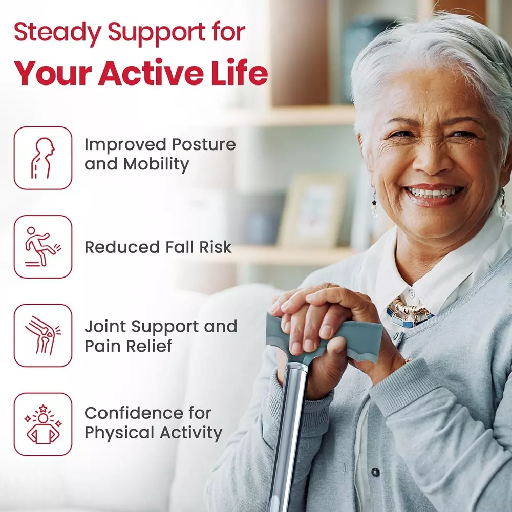 AGEasy Antara by MAX Group Quadbase Walking Stick 4 Legs 93 cm (36 inch) Extended Length Aluminum Grey, AEWS200401