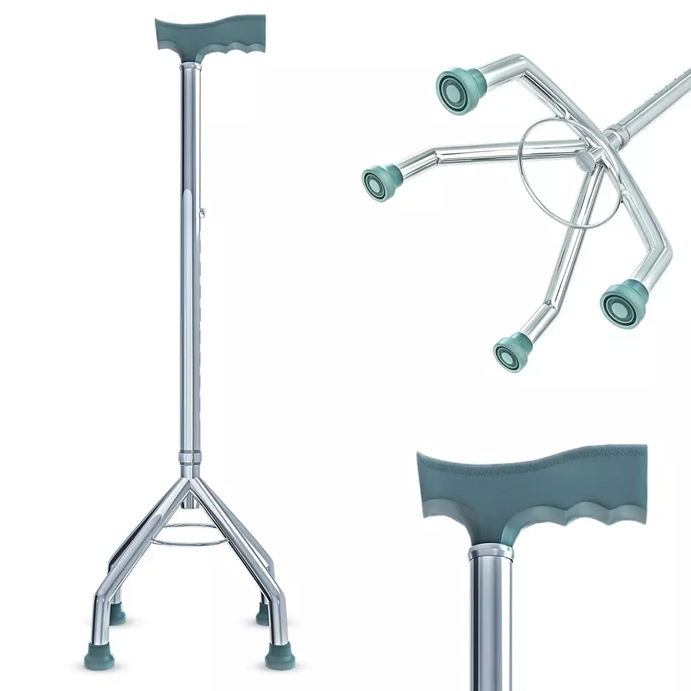 AGEasy Antara by MAX Group Quadbase Walking Stick 4 Legs 93 cm (36 inch) Extended Length Aluminum Grey, AEWS200401