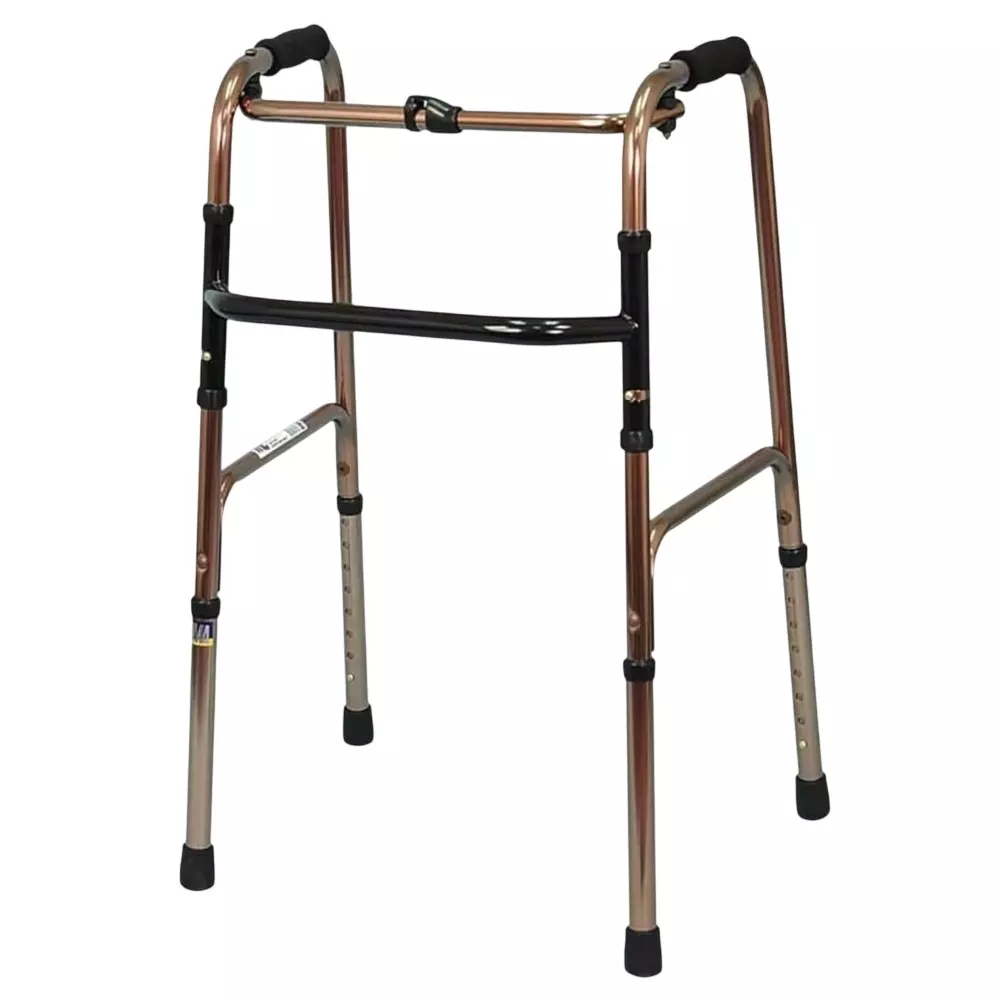 Karma Healthcare Reciprocal Walker 100 Kg Load Capacity 8 Step Height Adjustable One Button Folding Function Aluminium Bronze, WK-50