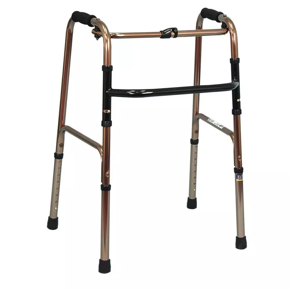 Karma Healthcare Reciprocal Walker 100 Kg Load Capacity 8 Step Height Adjustable One Button Folding Function Aluminium Bronze, WK-50
