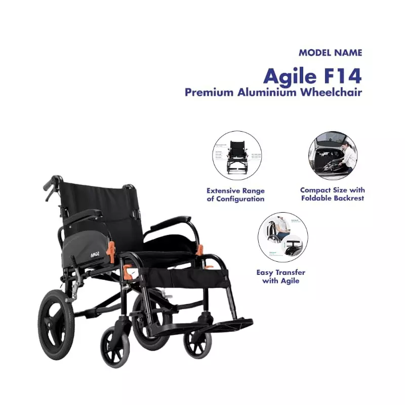 Karma Agile F14 Foldable Wheelchair Attendant-Propelled 46 cm (18 inch) Seat Width Black