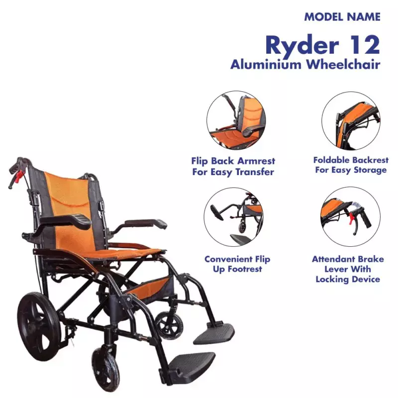 Karma Healthcare Wheelchair 43.18 cm (17&nbsp;Inch) Seat Width 100 Kg Load Capacity Flip-Up Armrest, Ryder AWC12