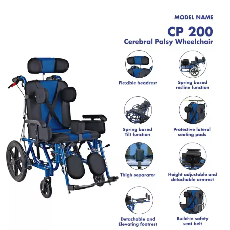 Karma Healthcare Cerebral Palsy Wheelchair 35.56 cm (14 Inch) Seat Width 100 Kg Load Capacity Detachable Armrest, CP 200
