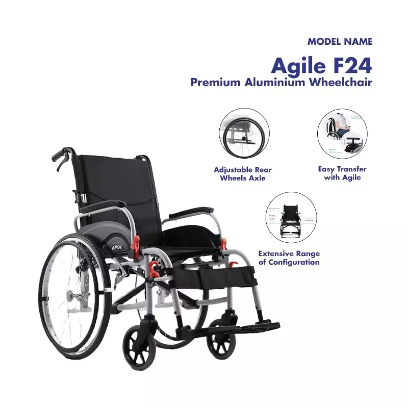 Karma Agile F24 Foldable Wheelchair Attendant-Propelled 46 cm (18 inch) Seat Width Black & Grey