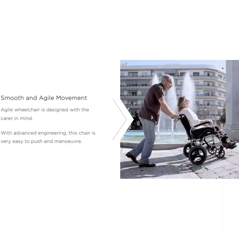 Karma Agile F24 Foldable Wheelchair Attendant-Propelled 46 cm (18 inch) Seat Width Black & Grey