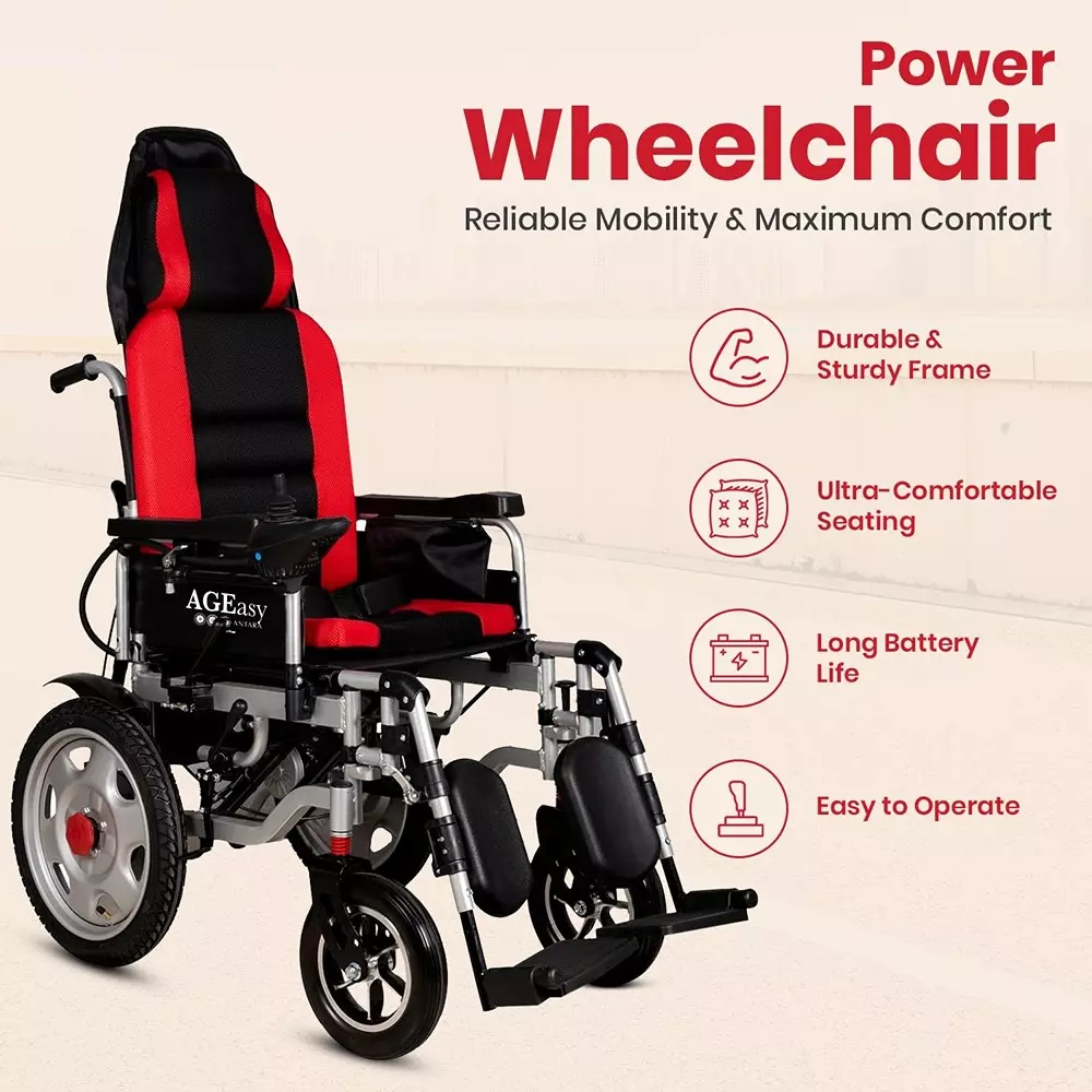 AGEasy Antara by MAX Group Power Wheel chair 250 W Power 12 Ah Battery Capacity 10-20 Km Driving Range Black & Red, AEPW100101