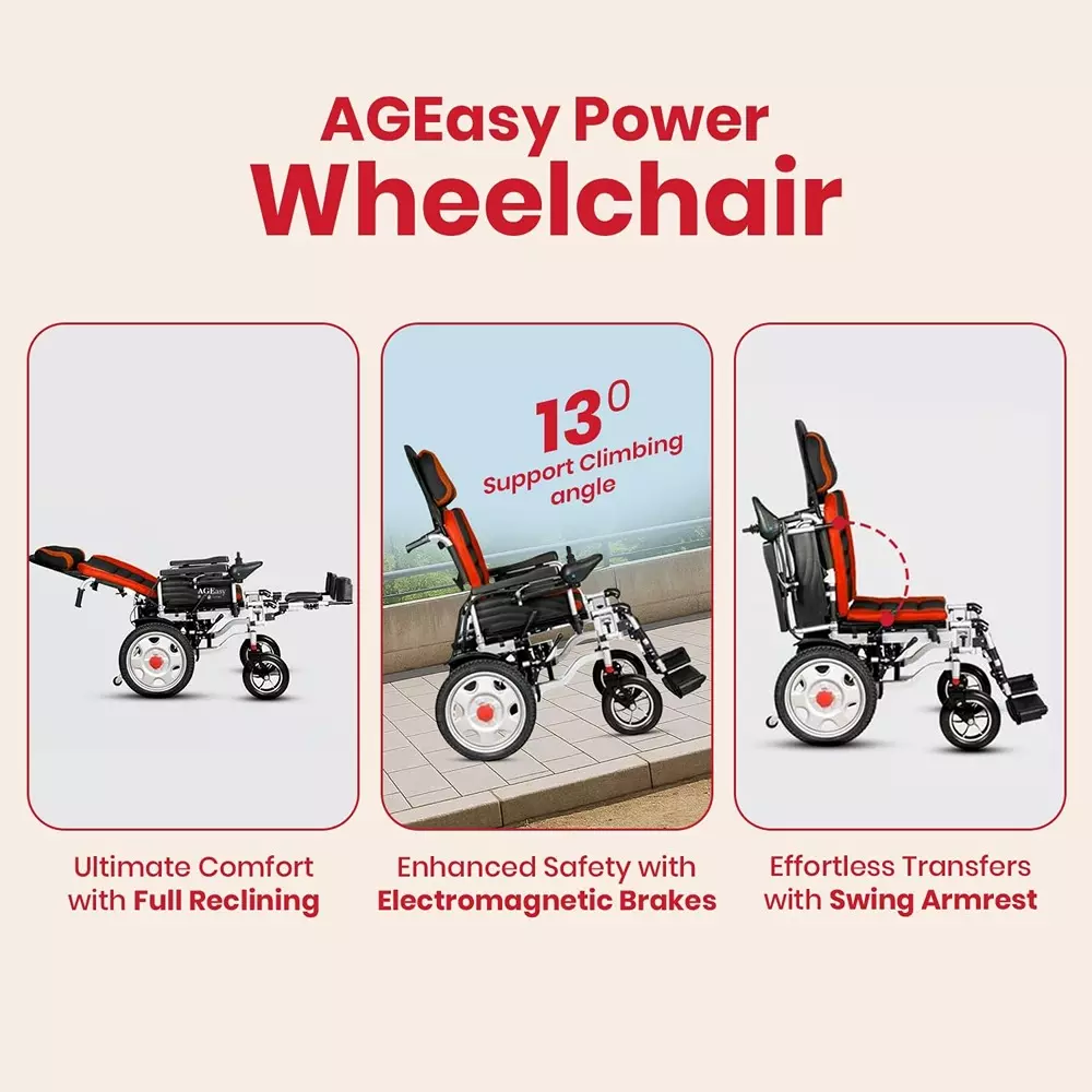 AGEasy Antara by MAX Group Power Wheel chair 250 W Power 12 Ah Battery Capacity 10-20 Km Driving Range Black & Red, AEPW100101