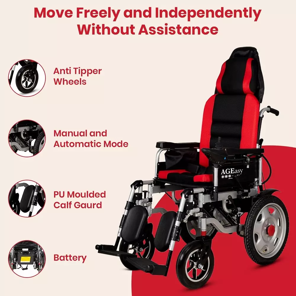 AGEasy Antara by MAX Group Power Wheel chair 250 W Power 12 Ah Battery Capacity 10-20 Km Driving Range Black & Red, AEPW100101
