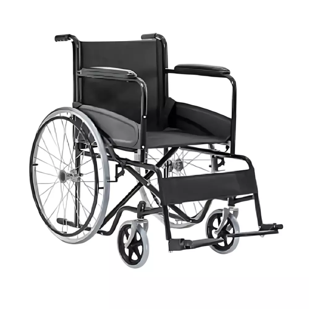 ABCO Mild Steel Wheel Chair Black Color and 100 Kg Load Capacity for Elderly People, WH-0009