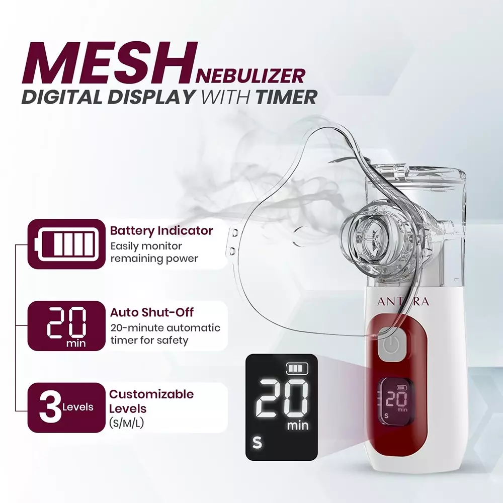 AGEasy Antara by MAX Group Display Mesh Nebulizer 3 Hrs Charging Time Built-In Rechargeable Battery White, AENB200103