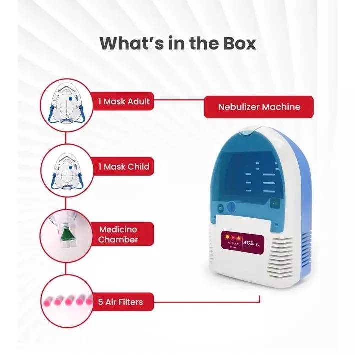AGEasy Antara by MAX Group Compressor Nebulizer With Compartment 7 ml Capacity 0.2 ml/min Spray Rate White & Blue, AENB100101