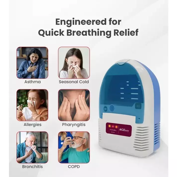 AGEasy Antara by MAX Group Compressor Nebulizer With Compartment 7 ml Capacity 0.2 ml/min Spray Rate White & Blue, AENB100101
