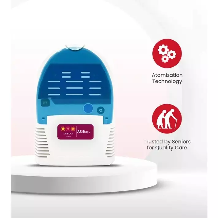 AGEasy Antara by MAX Group Compressor Nebulizer With Compartment 7 ml Capacity 0.2 ml/min Spray Rate White & Blue, AENB100101