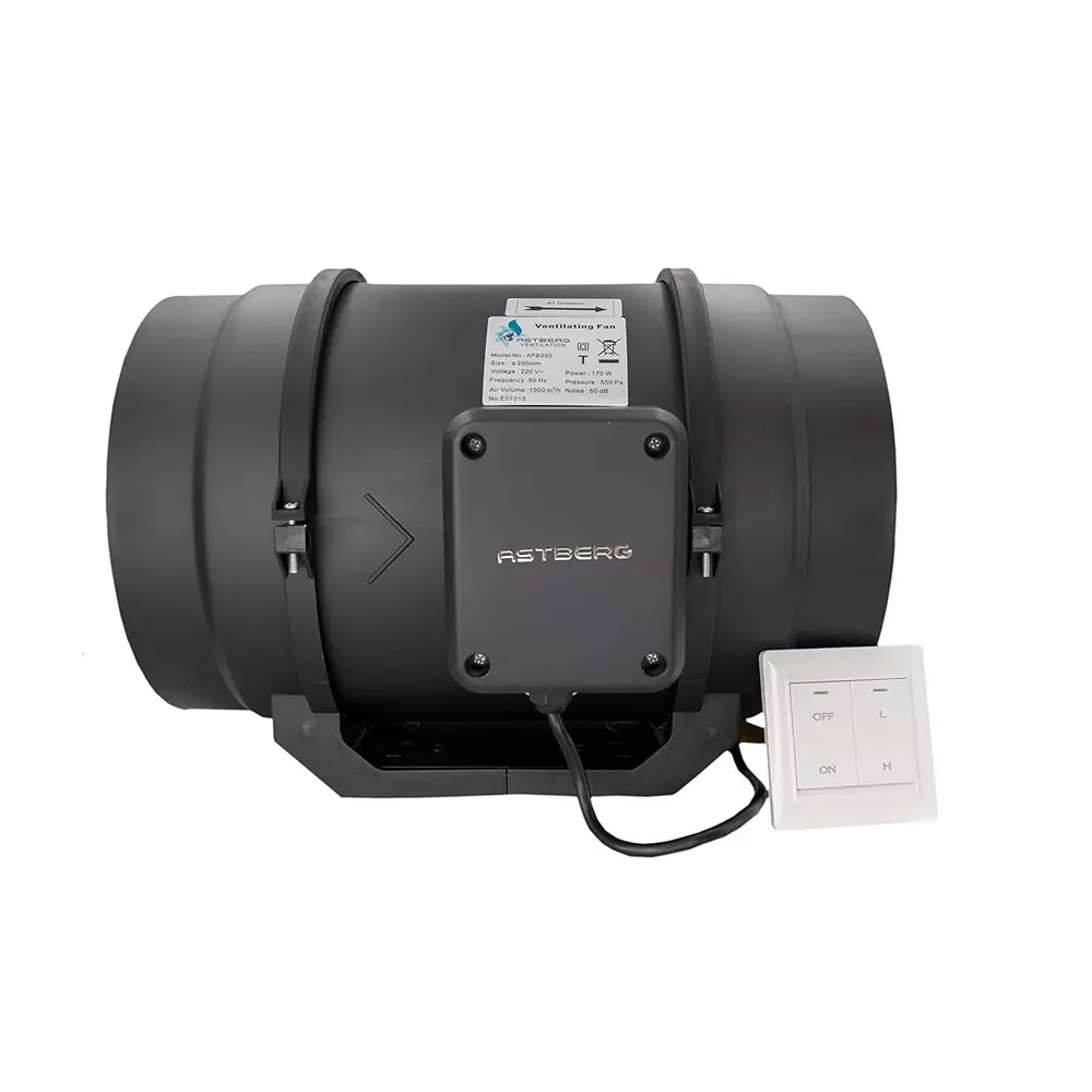 Astberg 170 W Mix Flow Inline Duct Fan Black 10 inch (250 mm), AFB