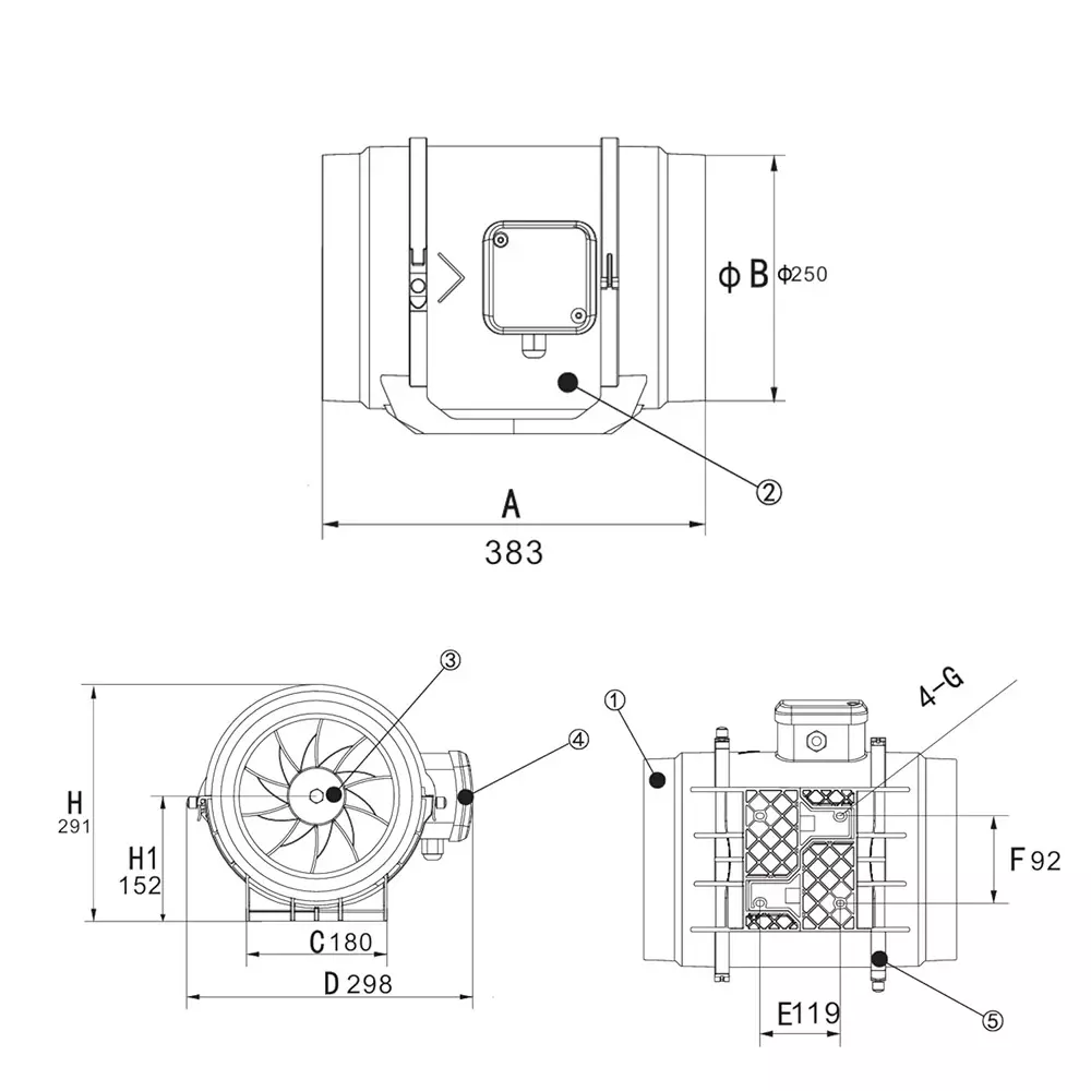 Astberg 170 W Mix Flow Inline Duct Fan Black 10 inch (250 mm), AFB