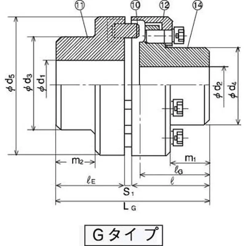 Mitsuboshi Nomex G Type Chan Coupling Overall Length 153.5 mm, Max Torque 471 Nm, 5000 RPM, Nor-Mex G128