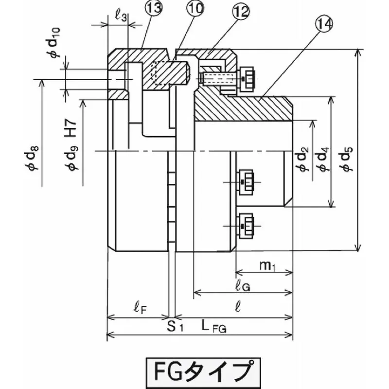 Mitsuboshi Nomex FG Type Chan Coupling Overall Length 92.5 mm, Max Torque 186 Nm, 7000 RPM, FG97