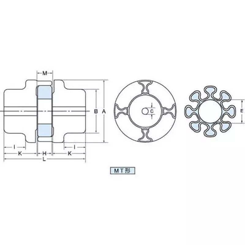 Mitsuboshi Hyperflex MT Type Coupling Overall Length 238 mm Outer Dia 225, 3600 RPM, MTG-225