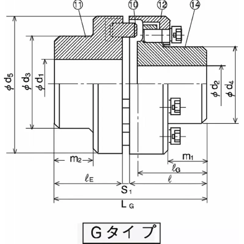 Mitsuboshi Nomex G Type Chan Coupling Overall Length 133 mm, Max Torque 294 Nm, 6000 RPM, G112