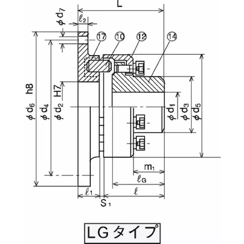 Mitsuboshi Nomex LG Type Chan Coupling Overall Length 108.5 mm, Max Torque 471 Nm, 5000 RPM, LG128-180