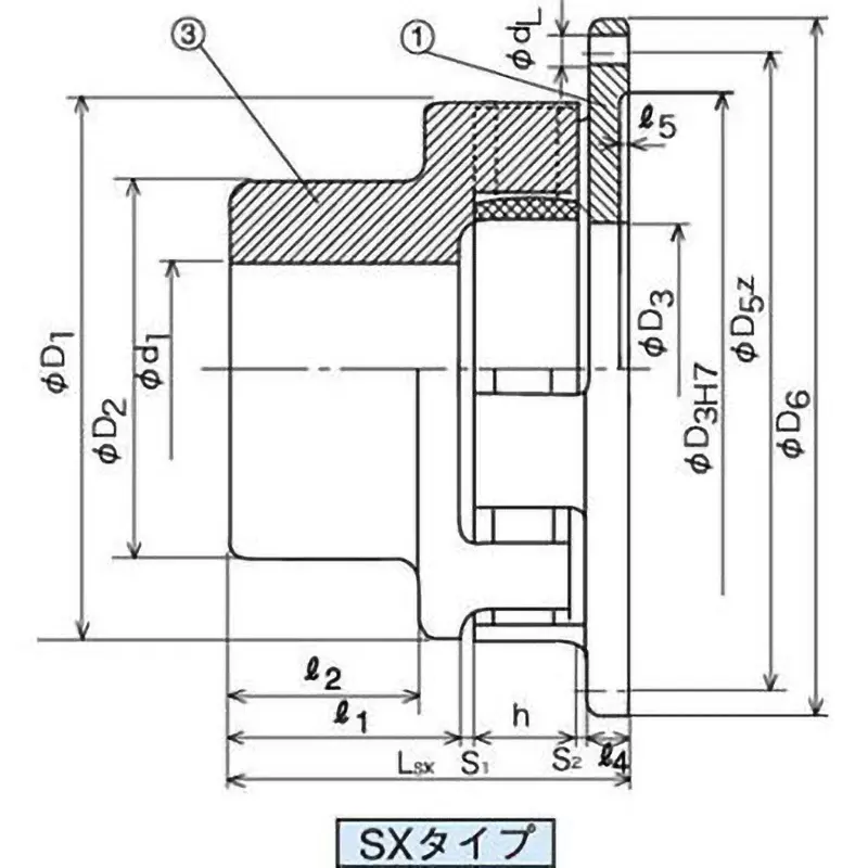 Mitsuboshi S Series SX Type Chan Coupling Overall Length 109 mm, Max Torque 510 Nm, 5250 RPM, SX145St/Al-G80