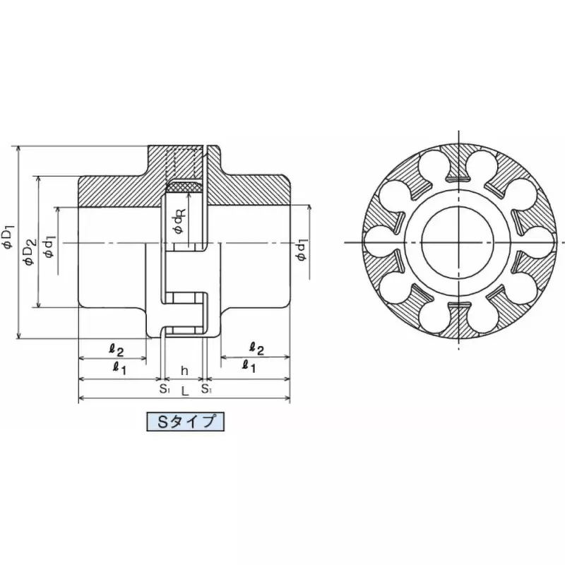 Mitsuboshi S Series S Type Chan Coupling Overall Length 100 mm, Max Torque 69.6 Nm, 11000 RPM, S70