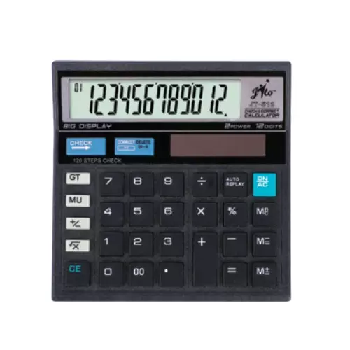 Bambalio Dual Power Desk-Top Calculator 12 Digits Big LCD Black, JT -512A - (BLACK Box Pack)