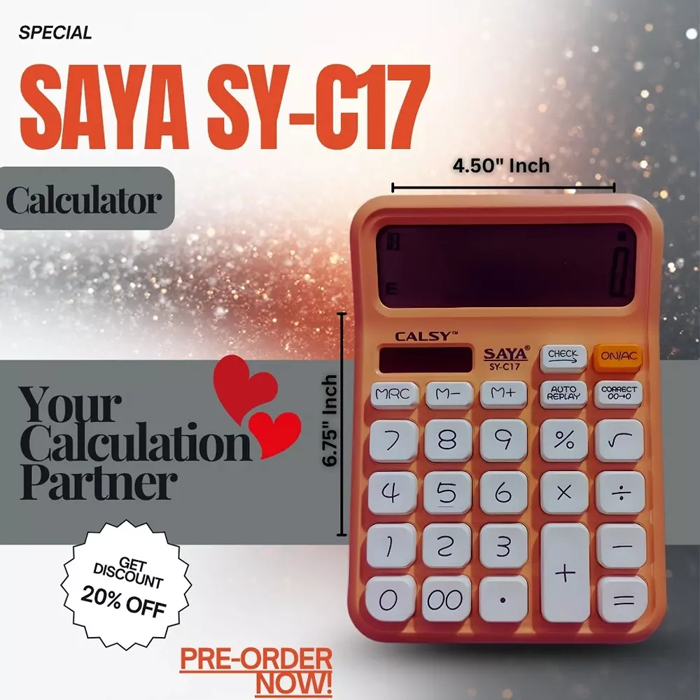 Saya Ultra-Light & Ultra-Fast Desktop Calculator Peach ABS LCD Solar & Battery Power Source for Office & Collage Use, SY-C17