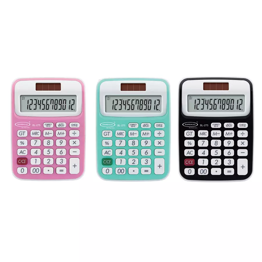 Bambalio Dual Power Check & Correct Calculator 12 Digits Big LCD Assorted Color, BL- 275