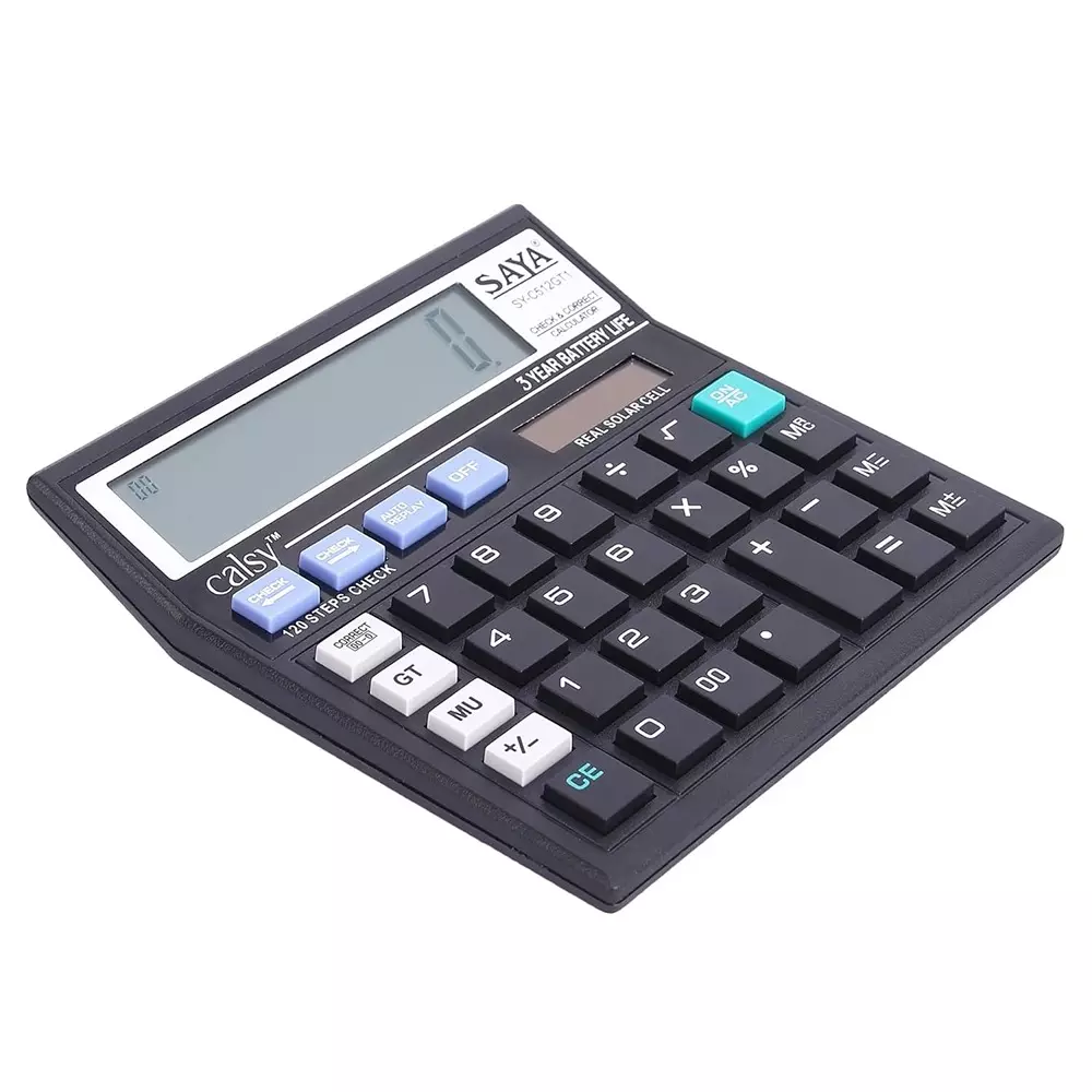 Saya Check and Correct Basic Desktop Calculator Black Plastic 9.5 cm LCD Solar & Battery Power Source for Office & Collage Use, SY-C512GT1