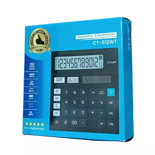Generic Black 12 Digit 112 Steps Check and Correct Basic Calculator, CT 512 GW