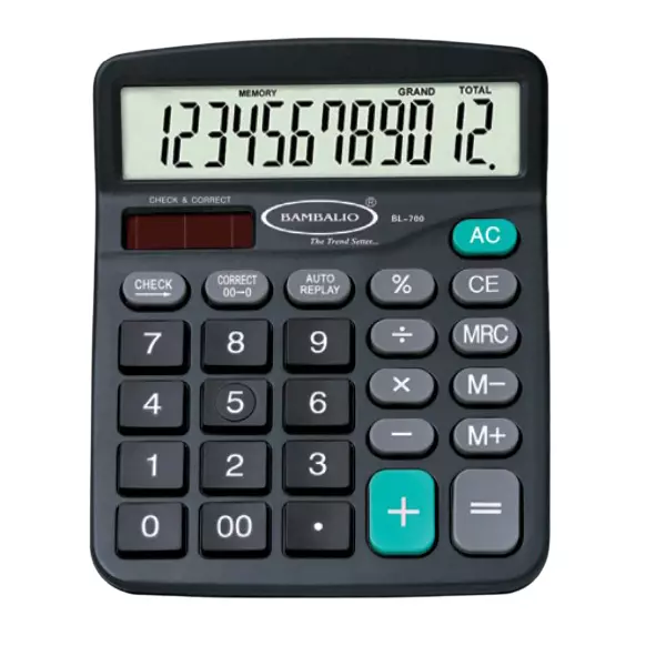 Bambalio Dual Power Desk-Top Check & Correct Calculator 12 Digits Big LCD Black Body, BL-700