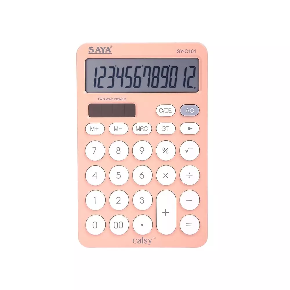 Saya Ultra Light Desktop Calculator Peach Plastic 9 cm LCD Solar Powered for Office & Collage Use, SY-C101