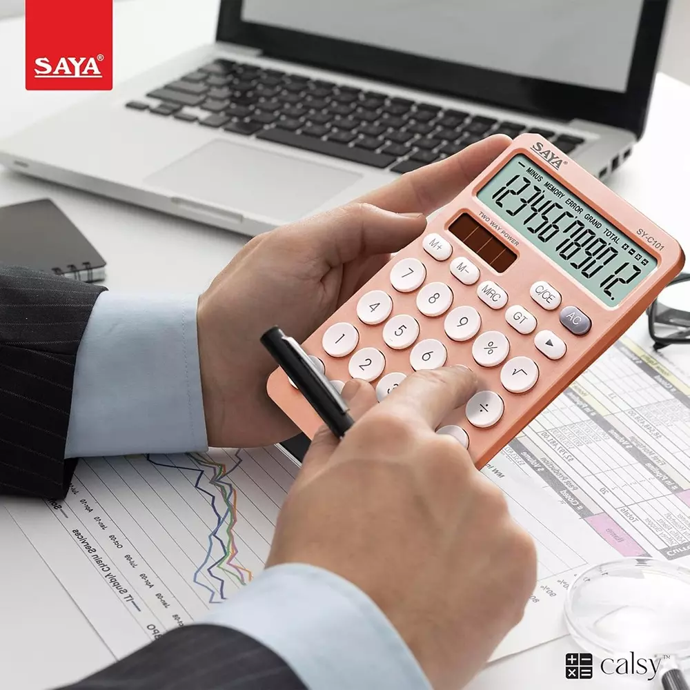 Saya Ultra Light Desktop Calculator Peach Plastic 9 cm LCD Solar Powered for Office & Collage Use, SY-C101