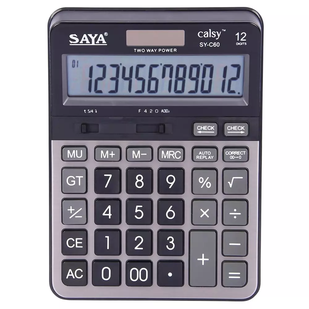Saya Premium Desktop Calculator Black Plastic 10.5 cm LCD Solar & Battery Power Source for Office & Collage Use, SY-C60