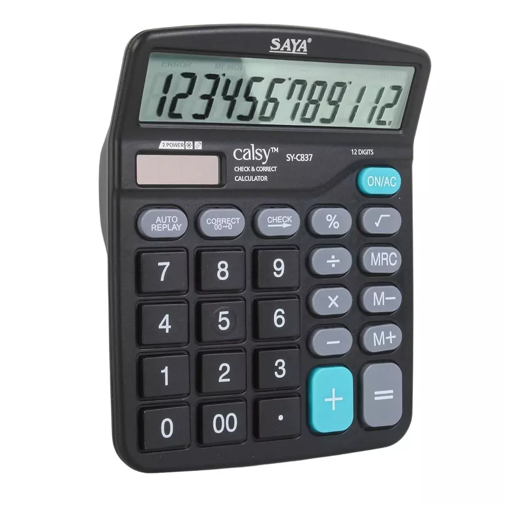 Saya Standard Desktop Calculator Black Plastic 10.5 cm LCD Solar & Battery Power Source for Office & Collage Use, SY-C837