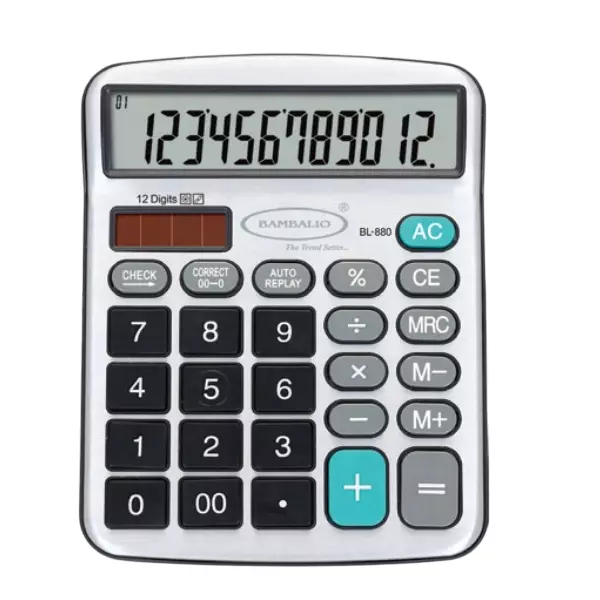 Bambalio Dual Power Check & Correct Calculator with Metal Panel 12 Digits Big LCD Silver Color Body, BL-400