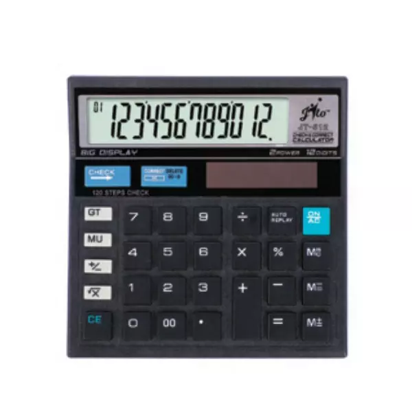 Bambalio Dual Power Desk-Top Calculator 12 Digits Big LCD Black, JT -512 - (BLACK Box Pack)