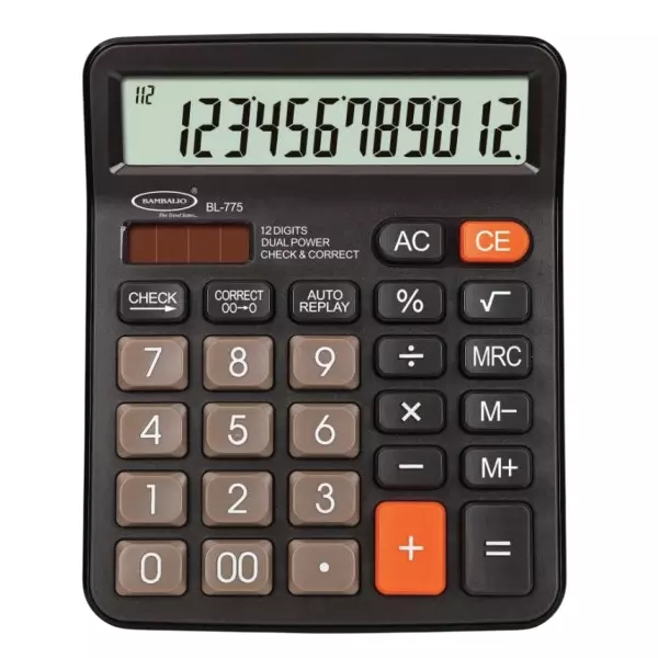 Bambalio Desk-Top Check & Correct Calculator 12 Digits Big LCD Black, BL-775