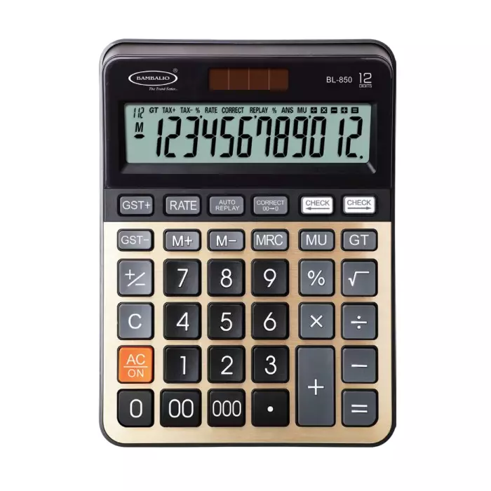 Bambalio Desk-Top Check & Correct Calculator with Metal Panel 12 Digits Big LCD, BL-850