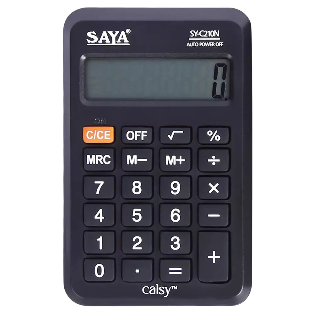 Saya Portable Pocket Calculator with Flip Cover Black Plastic 5 cm LCD Solar & Battery Power Source for Office & Collage Use, SY-C210N