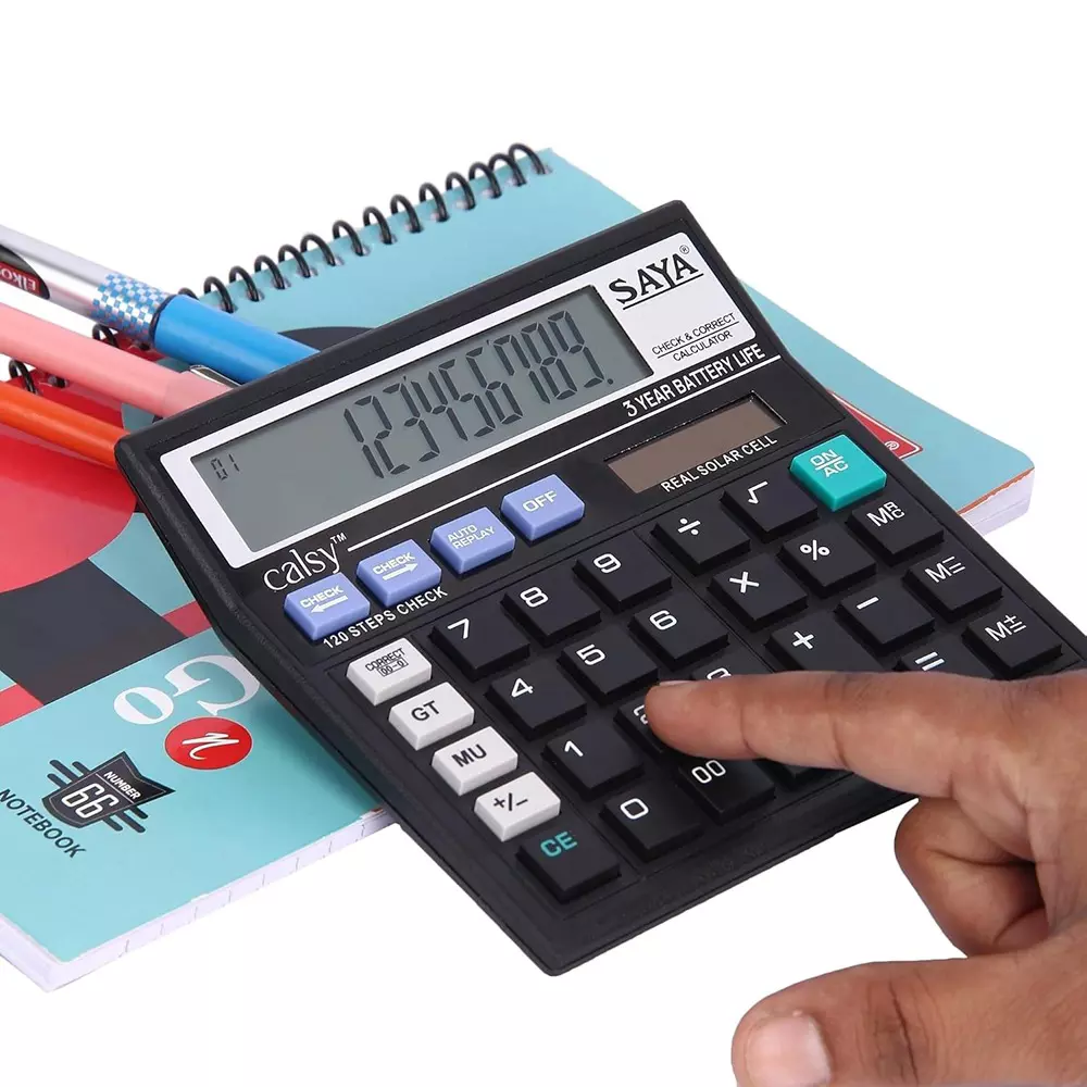 Saya Check and Correct Basic Desktop Calculator Black Plastic 9.5 cm LCD Solar & Battery Power Source for Office & Collage Use, SY-C512GT2