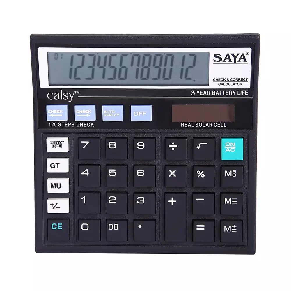 Saya Check and Correct Basic Desktop Calculator Black Plastic 9.5 cm LCD Solar & Battery Power Source for Office & Collage Use, SY-C512GT2