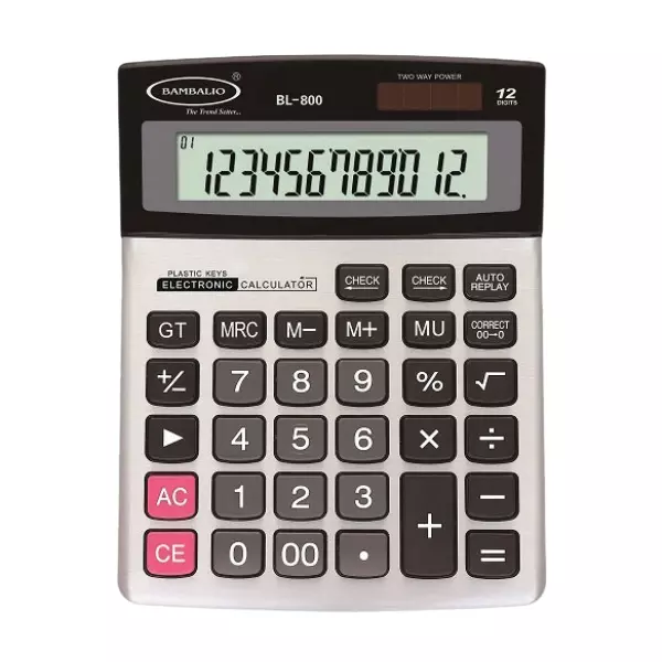 Bambalio Desk-Top Check & Correct Calculator with Metal Panel 12 Digits Big LCD, BL-800