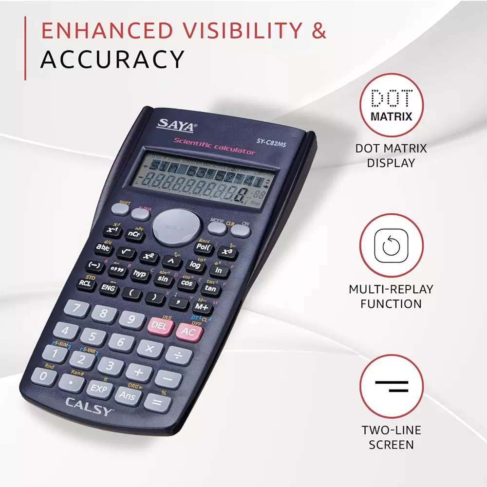 Saya Programmable Scientific Calculator Black ABS 9.5 cm LCD 2-Line Display Battery Powered for Office & Collage Use, SY-C82MS