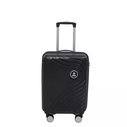 SWISS MILITARY 44 L Miles Pro Hard Trolley Luggage Bag Polypropylene Body with Anti Theft, 3 Dial Lock, 360° Spinner Wheels, Size 55 cm, Black