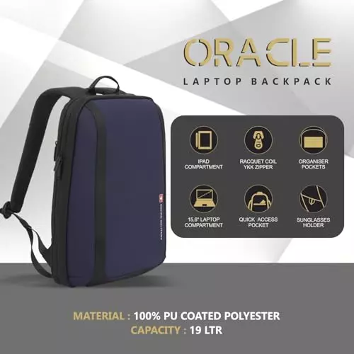 swiss-military-19-l-oracle-laptop-backpack-black-gold-collection-pu-coated-polyester-body-with-secure-zippers-multiple-compartments-blue